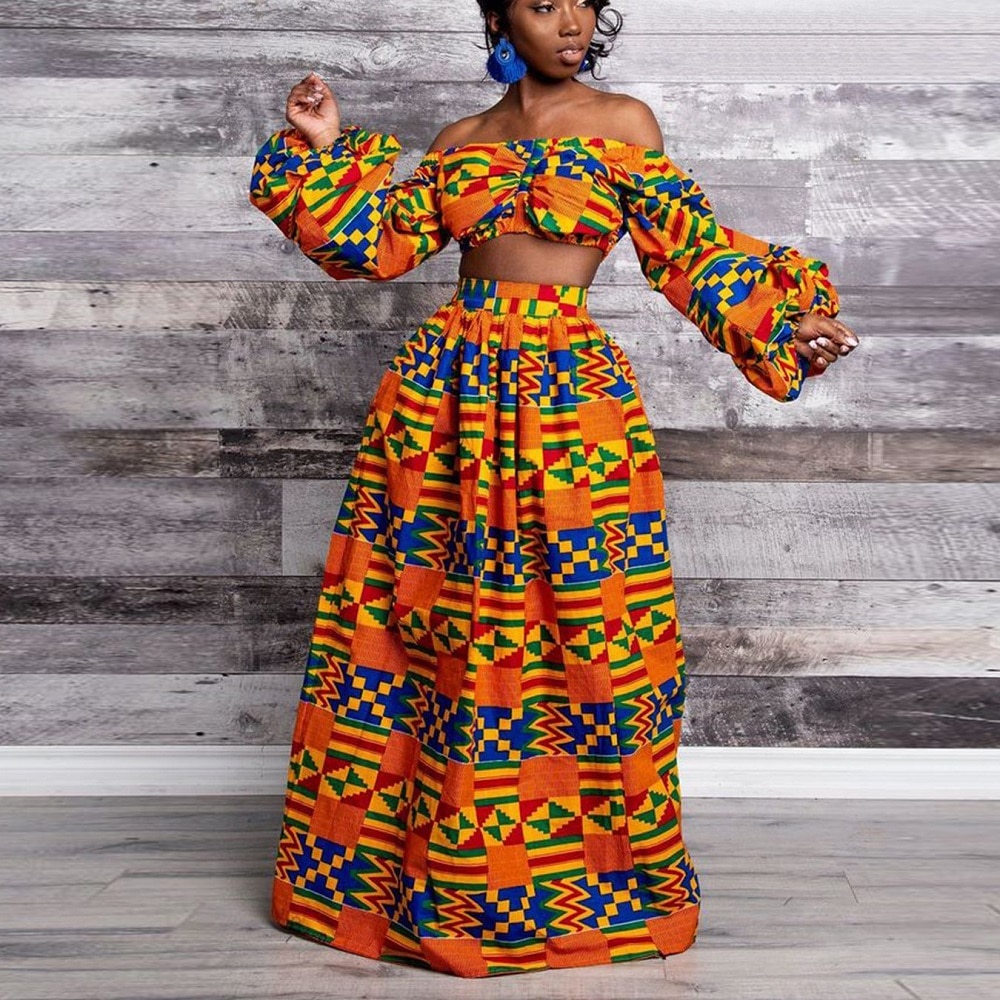 Women African Clothes 2 pieces Set (Tops+Skirts) Dashiki Print African Dresses Evening Party Ankara Dress Robe Africaine Female