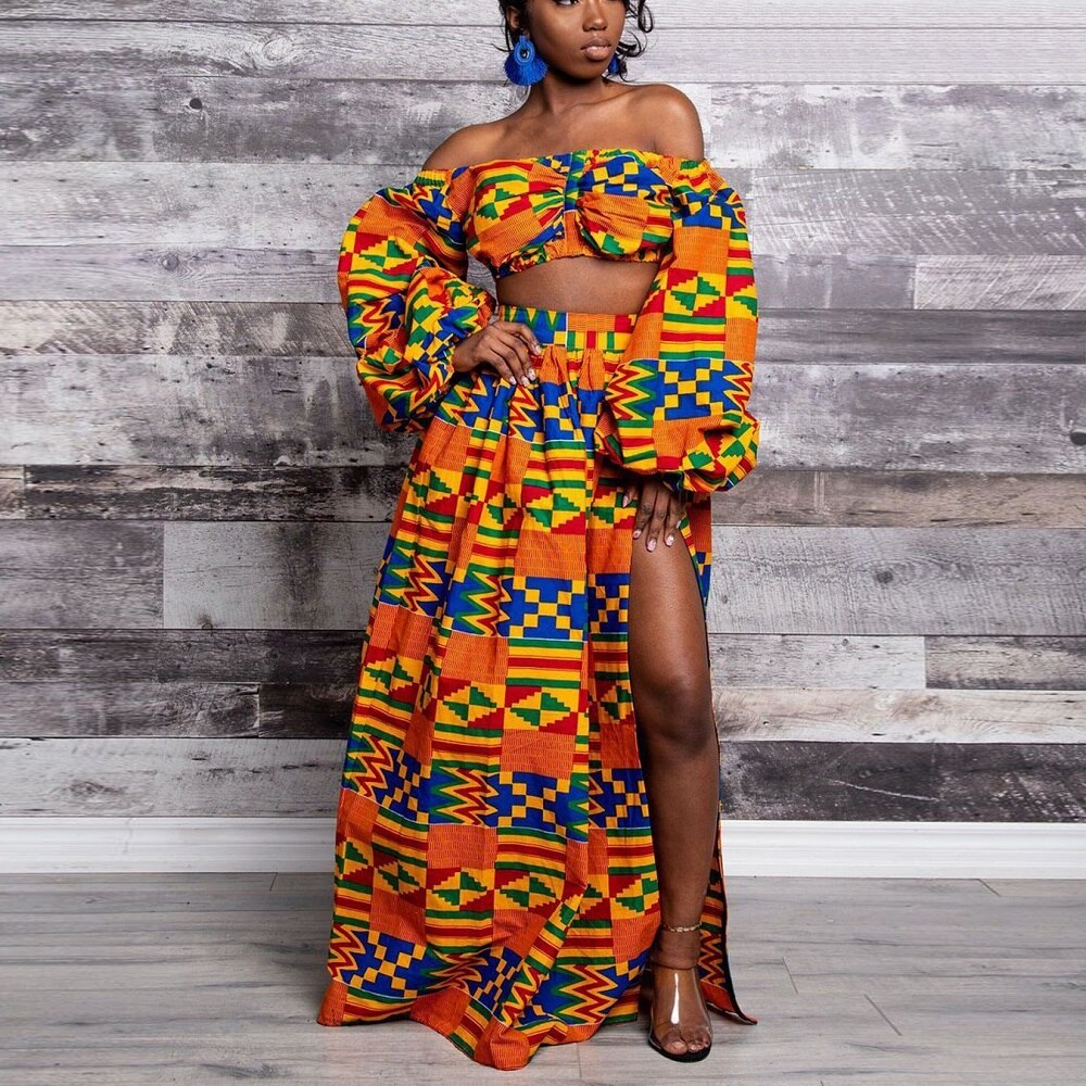 Women African Clothes 2 pieces Set (Tops+Skirts) Dashiki Print African Dresses Evening Party Ankara Dress Robe Africaine Female