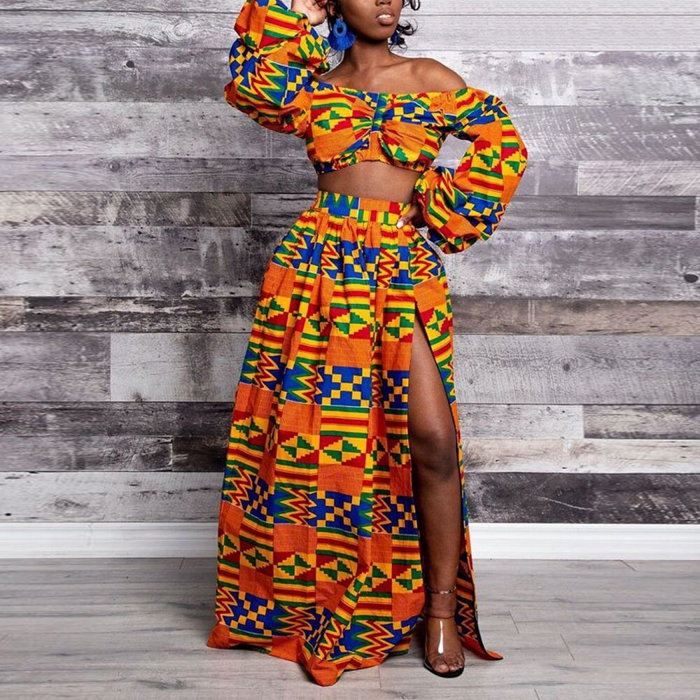 Women African Clothes 2 pieces Set (Tops+Skirts) Dashiki Print African Dresses Evening Party Ankara Dress Robe Africaine Female