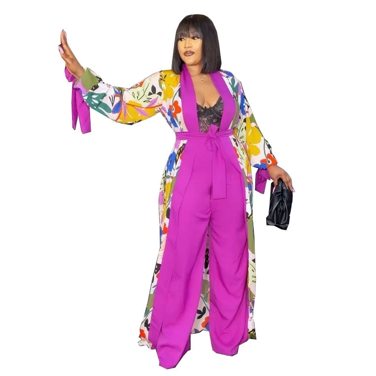 2 Piece Robes Set African Clothes Women Dress Pant Suits Set Fashion Floral Print Traditional Bazin Riche African Kanga Clothing