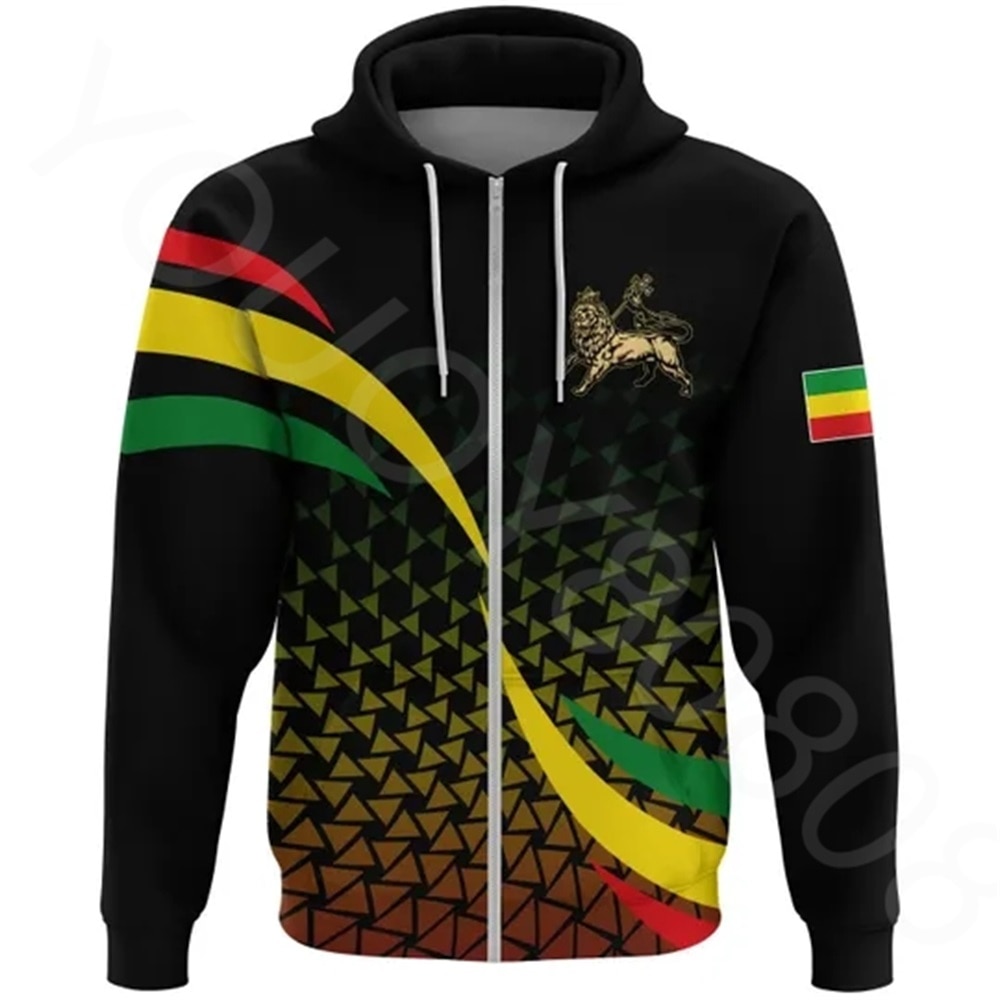 African Regions New Clothing Sweater 3D Printing Casual Sports Ethiopia Rasta Lion Black Zip Hoodie Harajuku Top