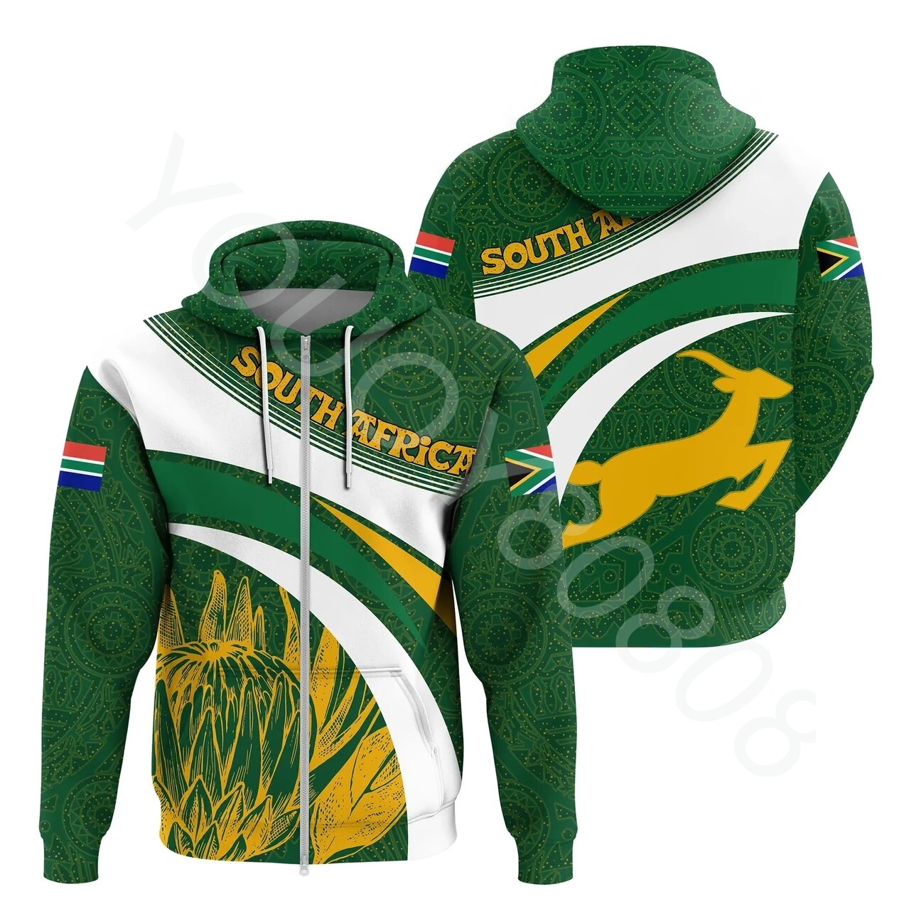 African ClothingCricket South Africa Protea Springbok Zip HoodieMen's ClothingSweater3D Printed Casual Sports Jacket