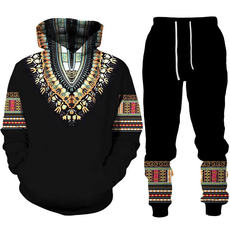 African Dashiki Hoodie/Suit Men's Casual 3D Printed Ethnic Style Sweatshirt Pants Set Men/Women Folk-Custom Streetwear Tracksuit