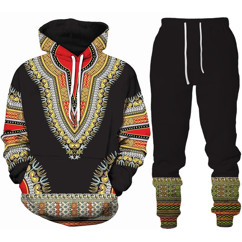 African Dashiki Hoodie/Suit Men's Casual 3D Printed Ethnic Style Sweatshirt Pants Set Men/Women Folk-Custom Streetwear Tracksuit