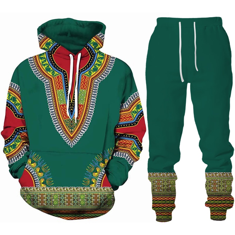 African Dashiki Hoodie/Suit Men's Casual 3D Printed Ethnic Style Sweatshirt Pants Set Men/Women Folk-Custom Streetwear Tracksuit