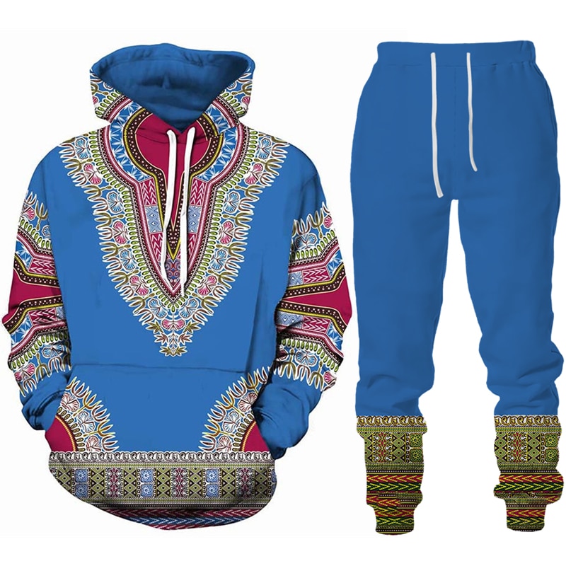 African Dashiki Hoodie/Suit Men's Casual 3D Printed Ethnic Style Sweatshirt Pants Set Men/Women Folk-Custom Streetwear Tracksuit