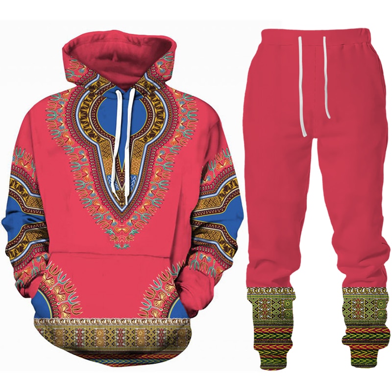 African Dashiki Hoodie/Suit Men's Casual 3D Printed Ethnic Style Sweatshirt Pants Set Men/Women Folk-Custom Streetwear Tracksuit