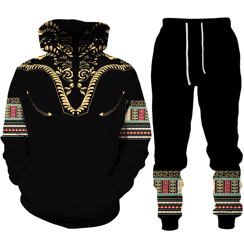 African Dashiki Hoodie/Suit Men's Casual 3D Printed Ethnic Style Sweatshirt Pants Set Men/Women Folk-Custom Streetwear Tracksuit