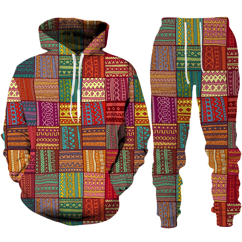 New Colorful African Folk-Custom Print Unisex Hoodie/Pants/Suit Dashiki Ethnic Two Piece Tracksuit Set Fashion Couple Sportswear