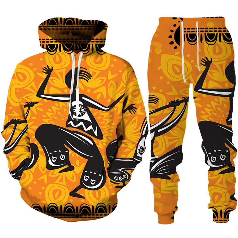 New Colorful African Folk-Custom Print Unisex Hoodie/Pants/Suit Dashiki Ethnic Two Piece Tracksuit Set Fashion Couple Sportswear