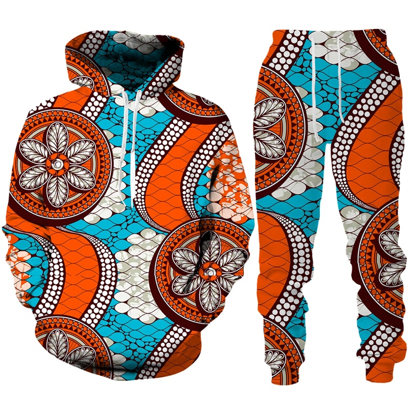 New Colorful African Folk-Custom Print Unisex Hoodie/Pants/Suit Dashiki Ethnic Two Piece Tracksuit Set Fashion Couple Sportswear