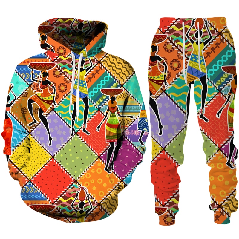 New Colorful African Folk-Custom Print Unisex Hoodie/Pants/Suit Dashiki Ethnic Two Piece Tracksuit Set Fashion Couple Sportswear