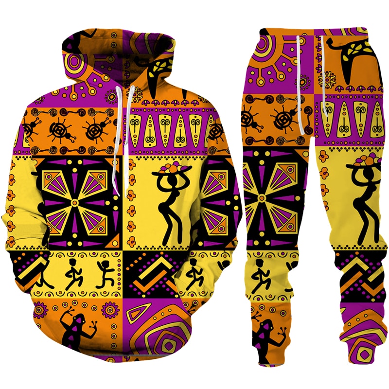 New Colorful African Folk-Custom Print Unisex Hoodie/Pants/Suit Dashiki Ethnic Two Piece Tracksuit Set Fashion Couple Sportswear