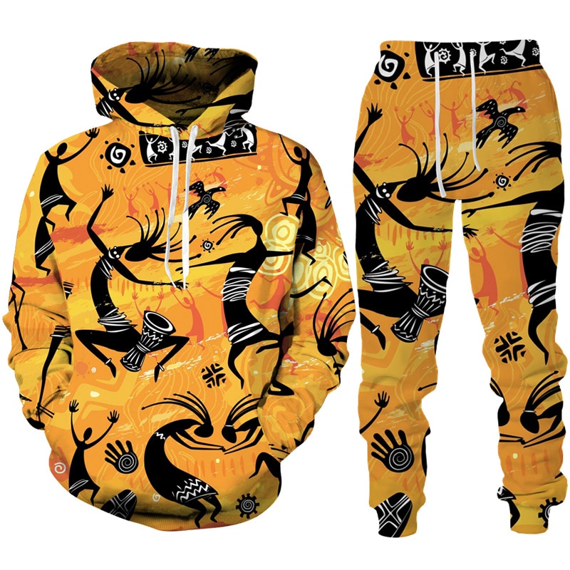 New Colorful African Folk-Custom Print Unisex Hoodie/Pants/Suit Dashiki Ethnic Two Piece Tracksuit Set Fashion Couple Sportswear