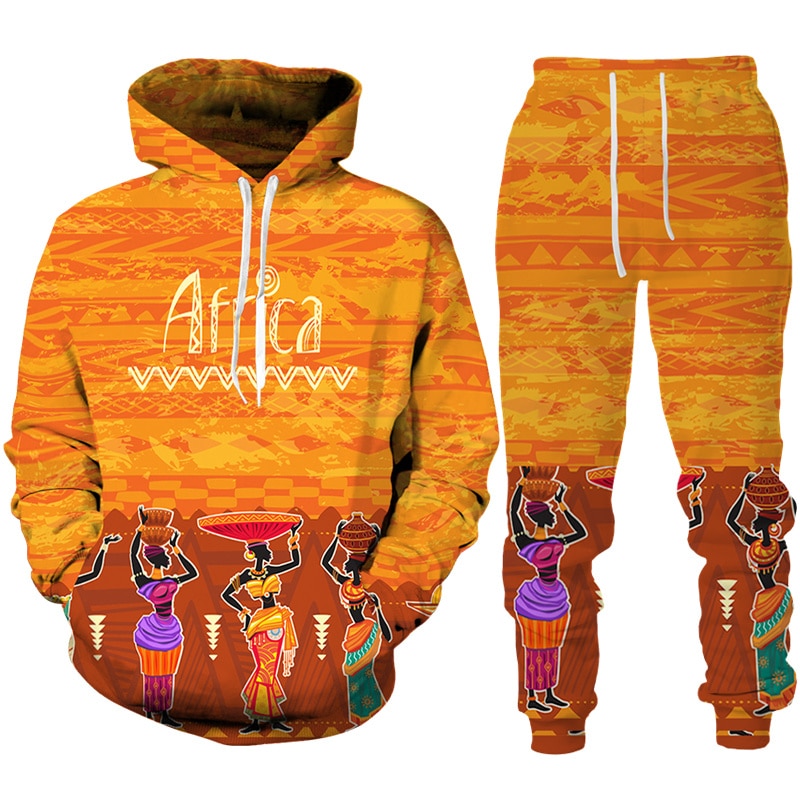 New Colorful African Folk-Custom Print Unisex Hoodie/Pants/Suit Dashiki Ethnic Two Piece Tracksuit Set Fashion Couple Sportswear