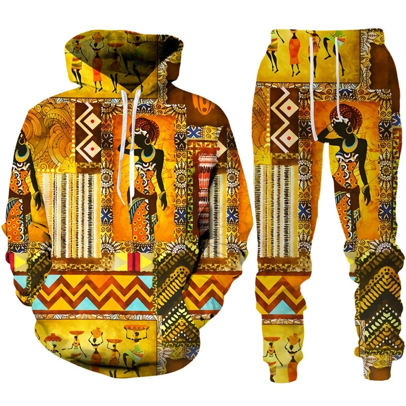 New Colorful African Folk-Custom Print Unisex Hoodie/Pants/Suit Dashiki Ethnic Two Piece Tracksuit Set Fashion Couple Sportswear