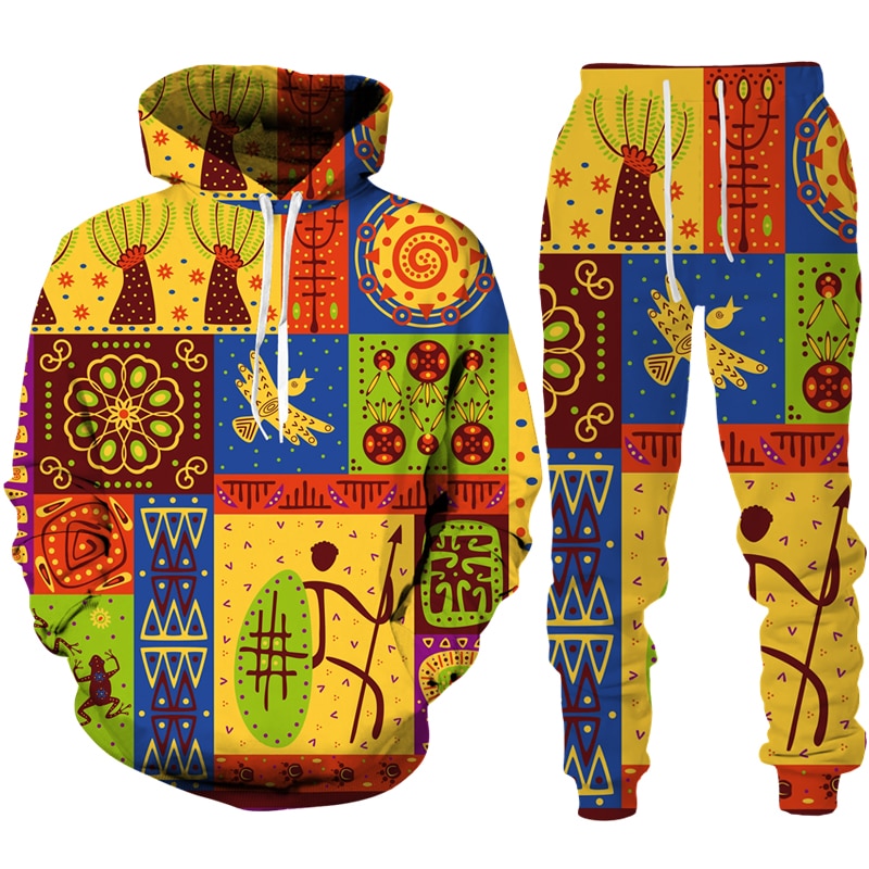 New Colorful African Folk-Custom Print Unisex Hoodie/Pants/Suit Dashiki Ethnic Two Piece Tracksuit Set Fashion Couple Sportswear