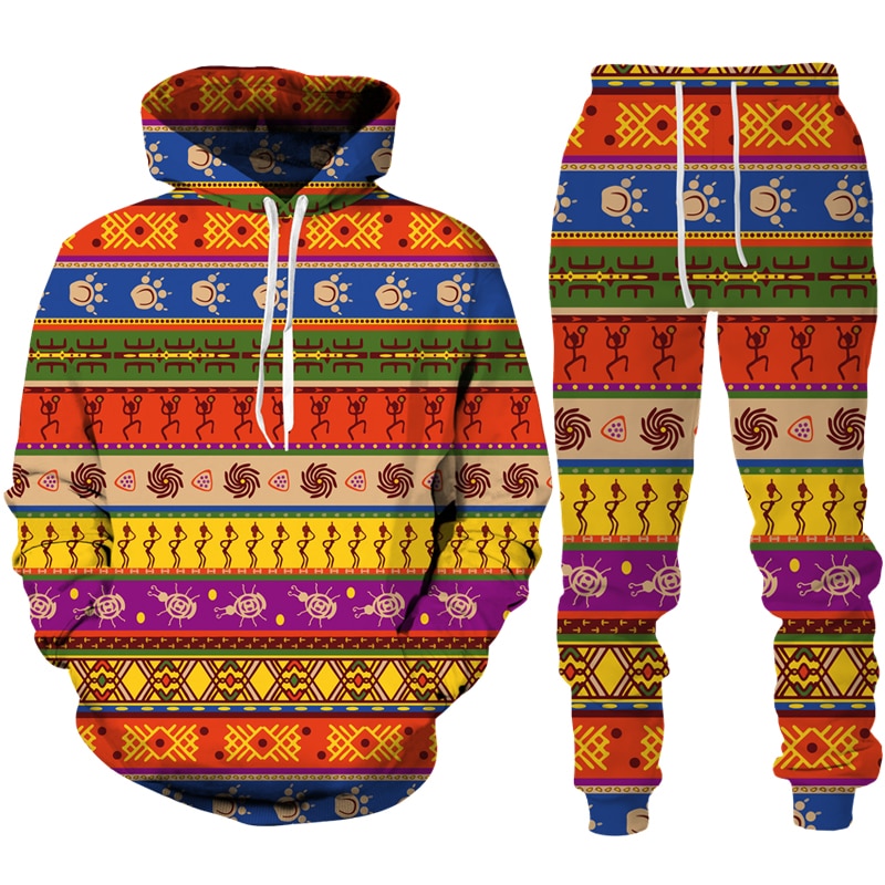 New Colorful African Folk-Custom Print Unisex Hoodie/Pants/Suit Dashiki Ethnic Two Piece Tracksuit Set Fashion Couple Sportswear