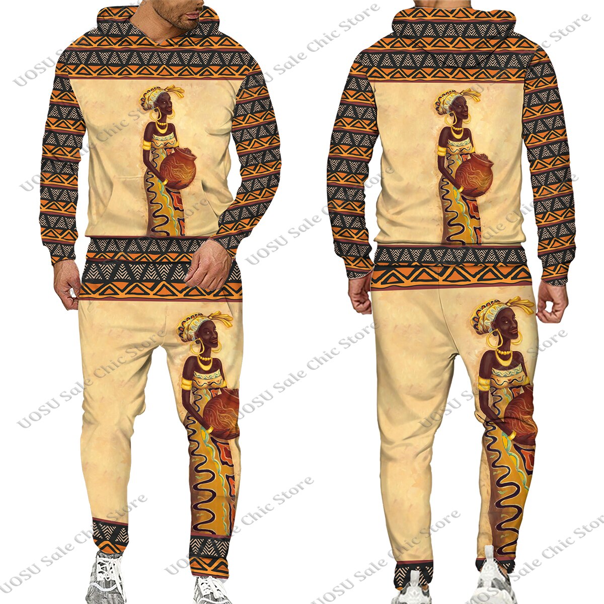 Men Ethnic African Female Print Women/Men's Hoodie Suit Africa Sets/Tops/Pants Leisure Male Tracksuit Couple Traditional Clothes