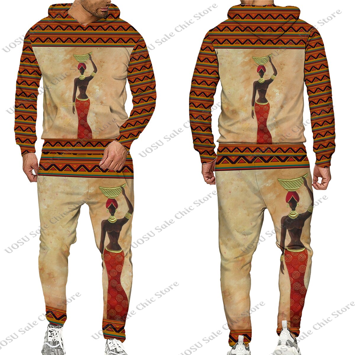 Men Ethnic African Female Print Women/Men's Hoodie Suit Africa Sets/Tops/Pants Leisure Male Tracksuit Couple Traditional Clothes