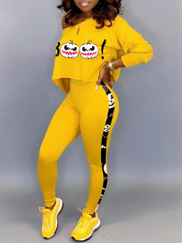 Kalenmos African Two Piese Set Women Print Punk Gothic Yellow Tracksuit Spring Jogging Suits Joggers Sets Streetwear