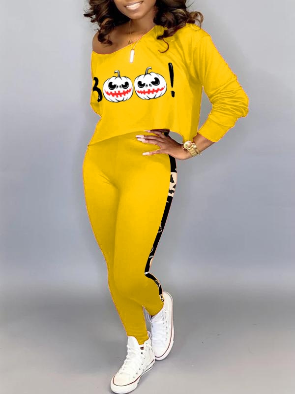 Kalenmos African Two Piese Set Women Print Punk Gothic Yellow Tracksuit Spring Jogging Suits Joggers Sets Streetwear