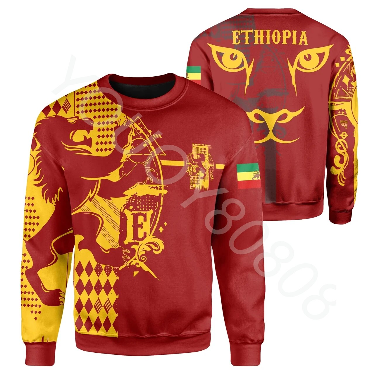 African Region Clothing Ethiopia King Lion Crew Neck Sweatshirt Black Men's Clothing Sweater 3D Printing Casual Sports Jacket