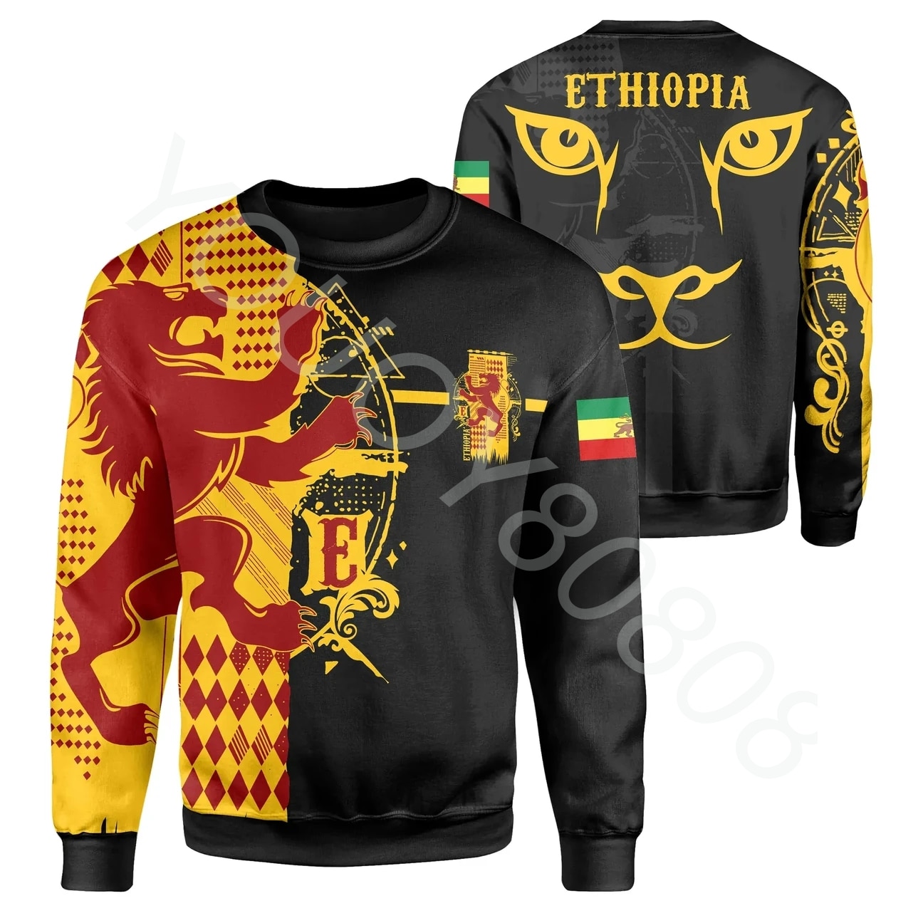 African Region Clothing Ethiopia King Lion Crew Neck Sweatshirt Black Men's Clothing Sweater 3D Printing Casual Sports Jacket