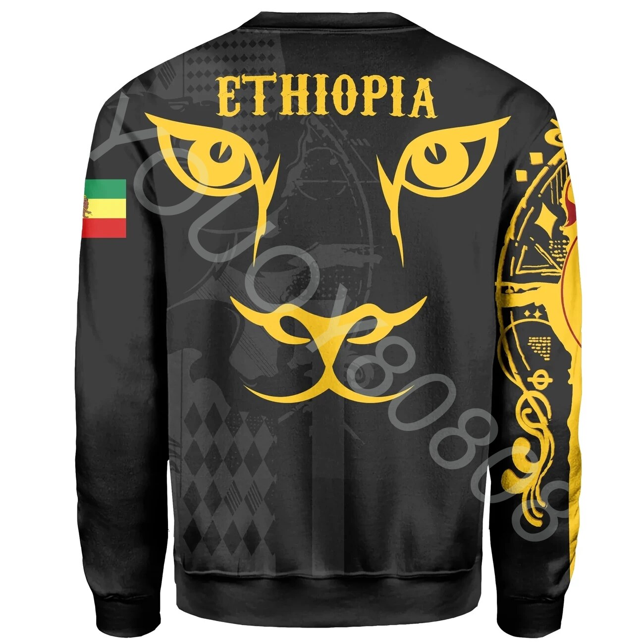 African Region Clothing Ethiopia King Lion Crew Neck Sweatshirt Black Men's Clothing Sweater 3D Printing Casual Sports Jacket