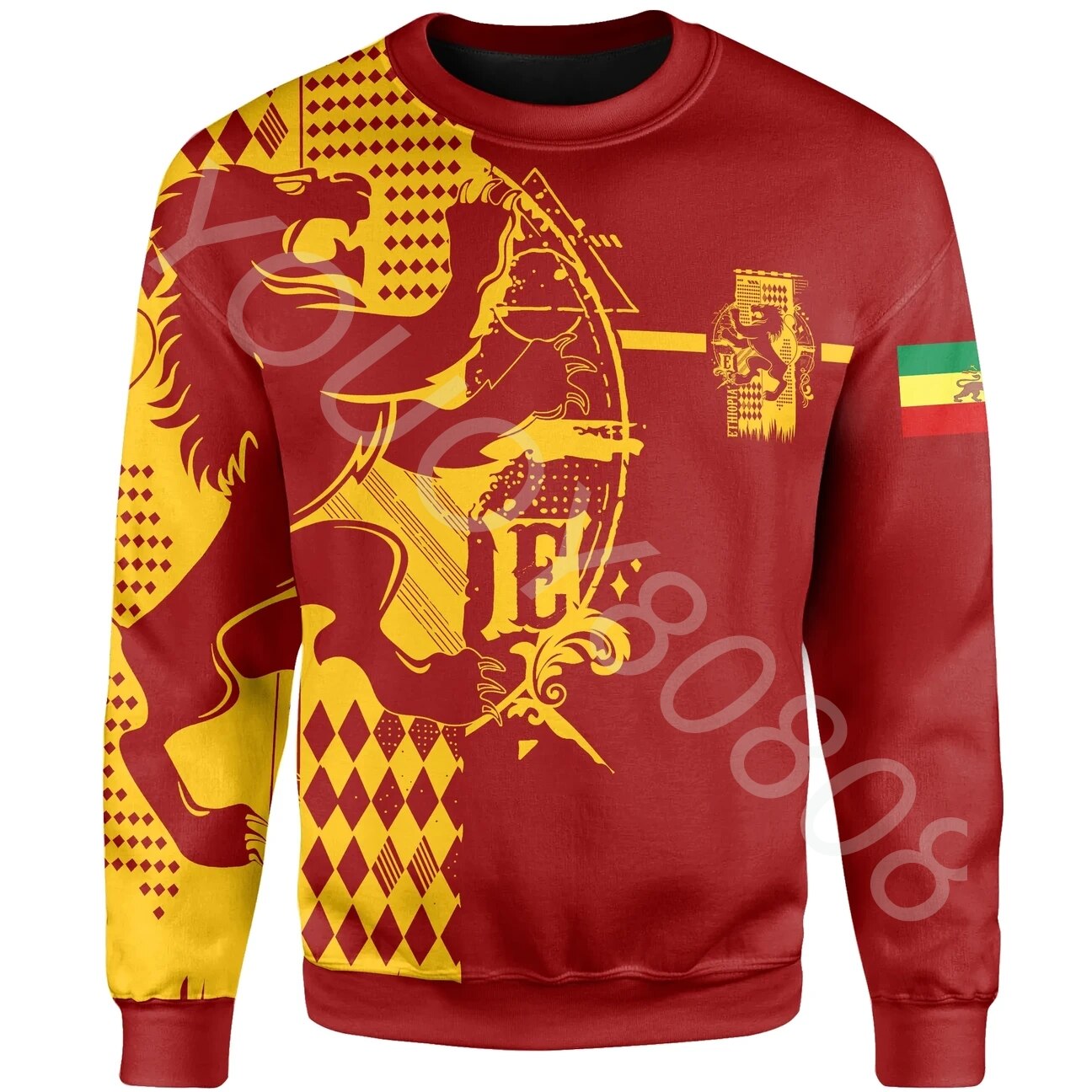 African Region Clothing Ethiopia King Lion Crew Neck Sweatshirt Black Men's Clothing Sweater 3D Printing Casual Sports Jacket