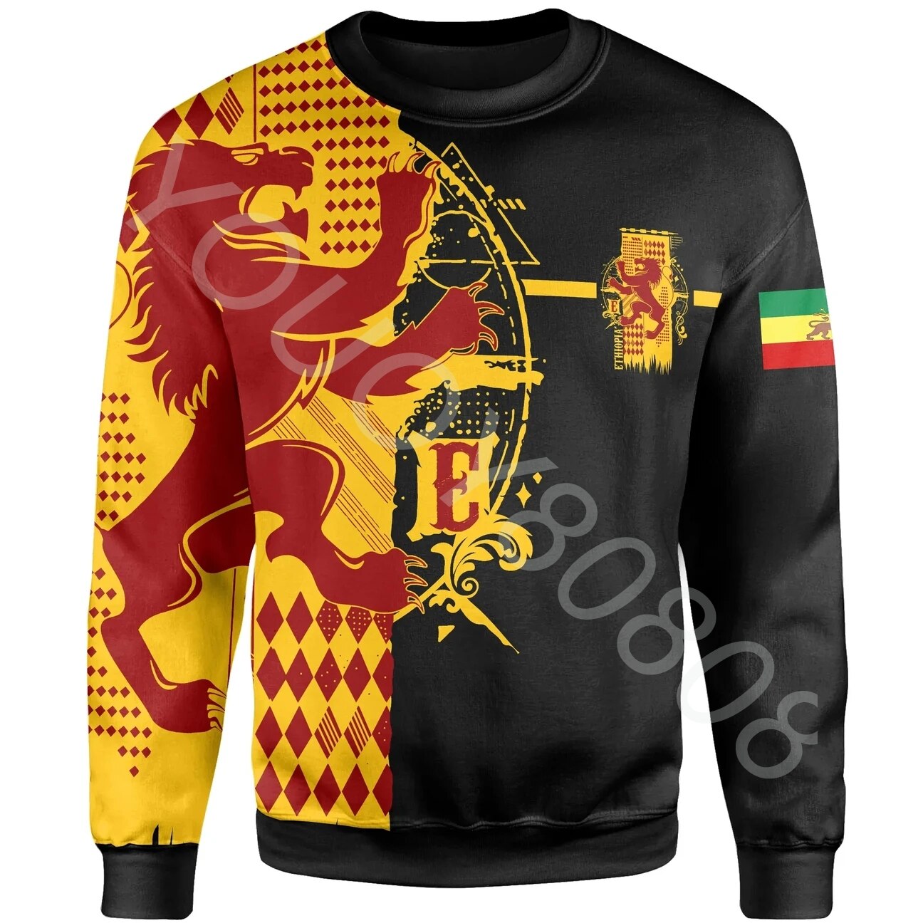 African Region Clothing Ethiopia King Lion Crew Neck Sweatshirt Black Men's Clothing Sweater 3D Printing Casual Sports Jacket