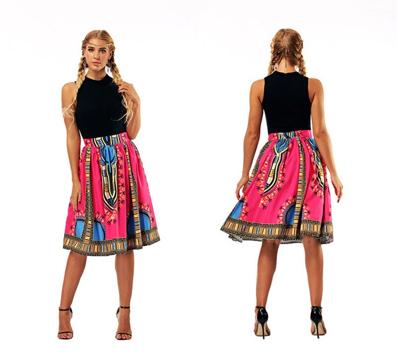 2022 Summer Women Africa skrit Boho Gypsy Anakra Skirt Women African Dashiki Print Flare Pleated Skirt Lady Girls Beach skirt