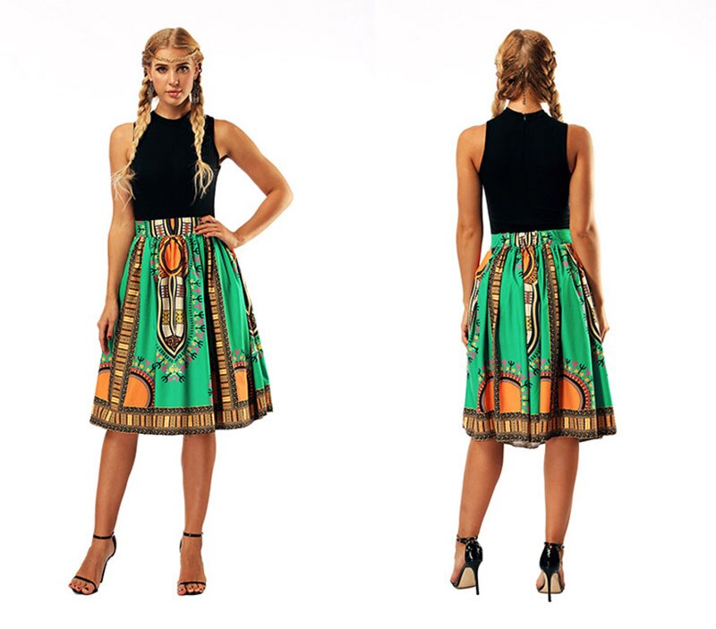 2022 Summer Women Africa skrit Boho Gypsy Anakra Skirt Women African Dashiki Print Flare Pleated Skirt Lady Girls Beach skirt