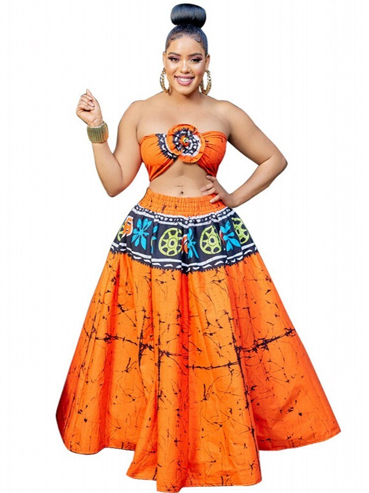 Dashiki African Fashion Long Skirt orange