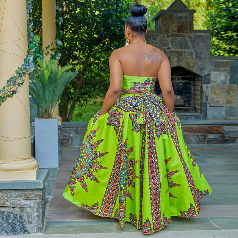 Polyester Summer African Clothes For Women Two Piece Set Dashiki Fashion Sets Long Skirt Suits Outfits Party Vetement Femme