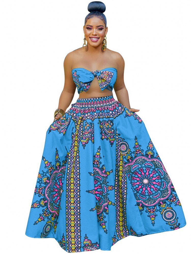 Dashiki African Fashion Long Skirt blue