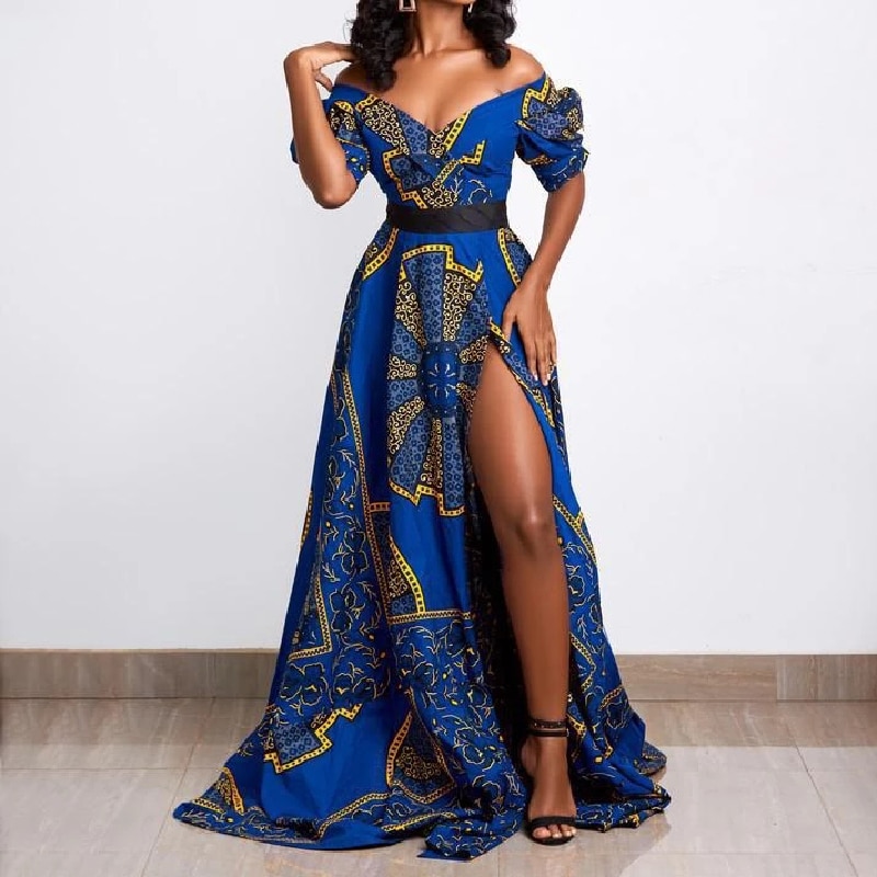 African dress Kanga Clothing blue