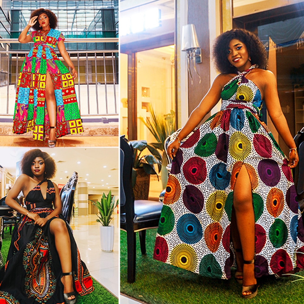 African Dresses for Women Fashion Ankara Print Dresses African style with multi-way wearing Maxi Dress for Women