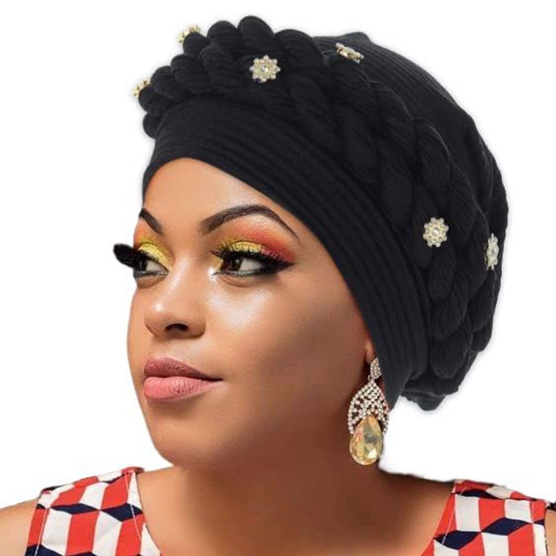 Handmade New African Cap Nigerian Wedding Gele African Women Turban Cap Head Wrap Knot Pre-Tied Bonnet Braid Turban for Women