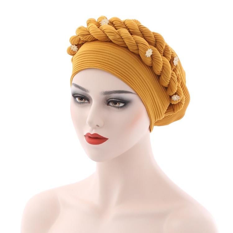 Handmade New African Cap Nigerian Wedding Gele African Women Turban Cap Head Wrap Knot Pre-Tied Bonnet Braid Turban for Women