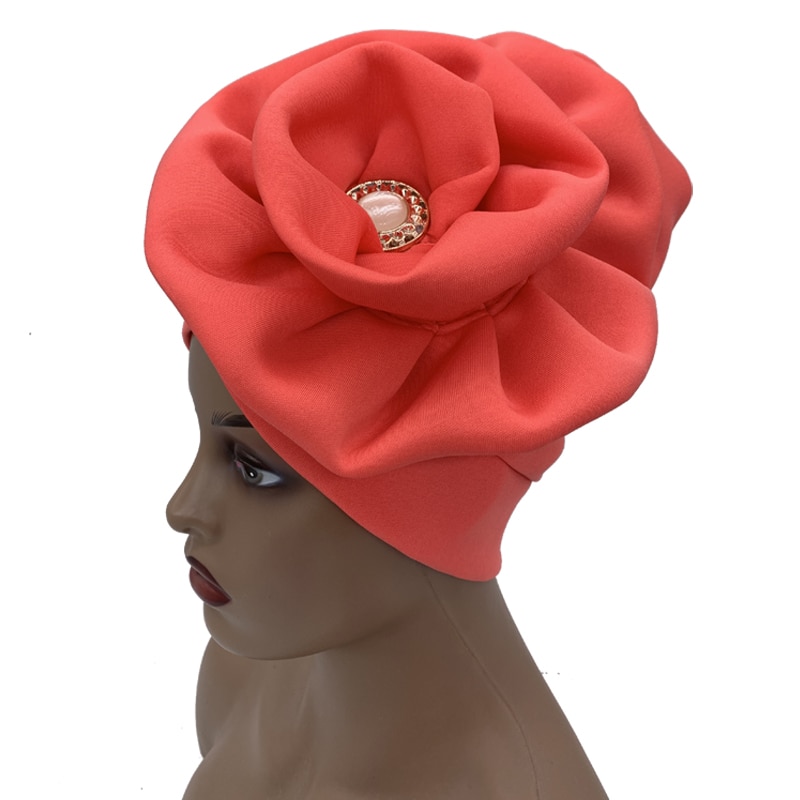 2022 Trendy Women Big Flower Turban Hat Fashion Muslim Hijab Caps Diamonds Head Wrap Ladies Bandana Chemo Cap African Hat