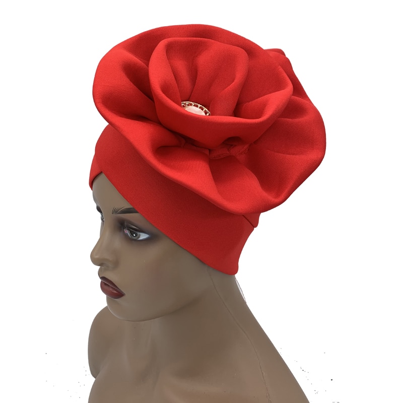 2022 Trendy Women Big Flower Turban Hat Fashion Muslim Hijab Caps Diamonds Head Wrap Ladies Bandana Chemo Cap African Hat