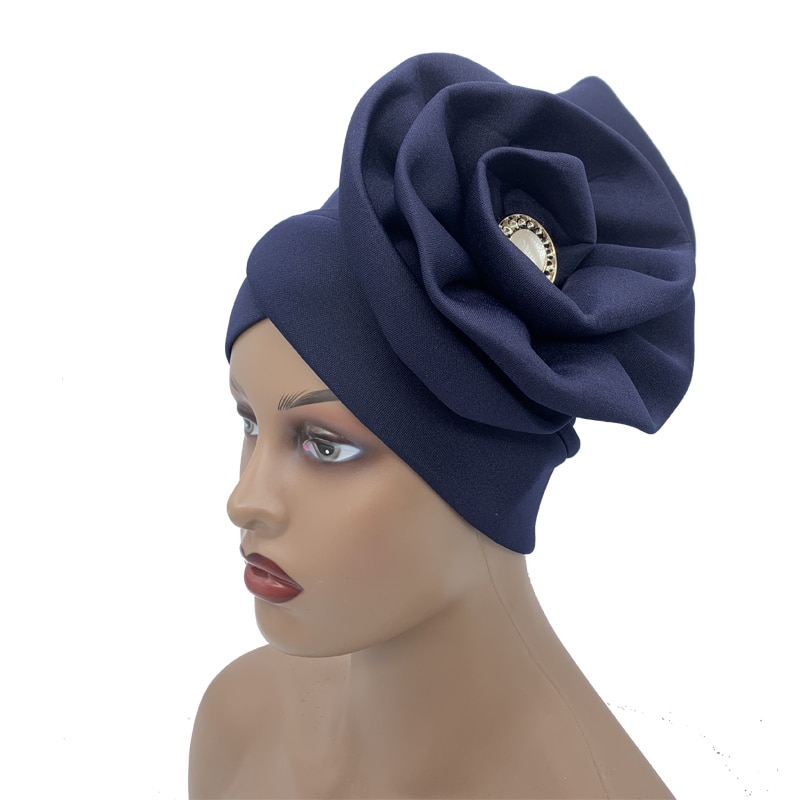 2022 Trendy Women Big Flower Turban Hat Fashion Muslim Hijab Caps Diamonds Head Wrap Ladies Bandana Chemo Cap African Hat