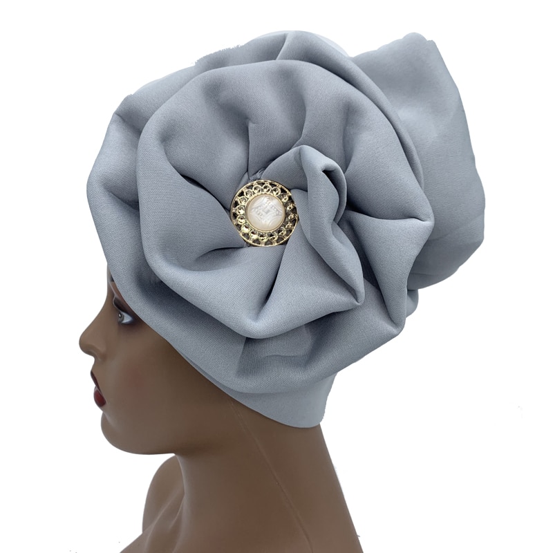 2022 Trendy Women Big Flower Turban Hat Fashion Muslim Hijab Caps Diamonds Head Wrap Ladies Bandana Chemo Cap African Hat