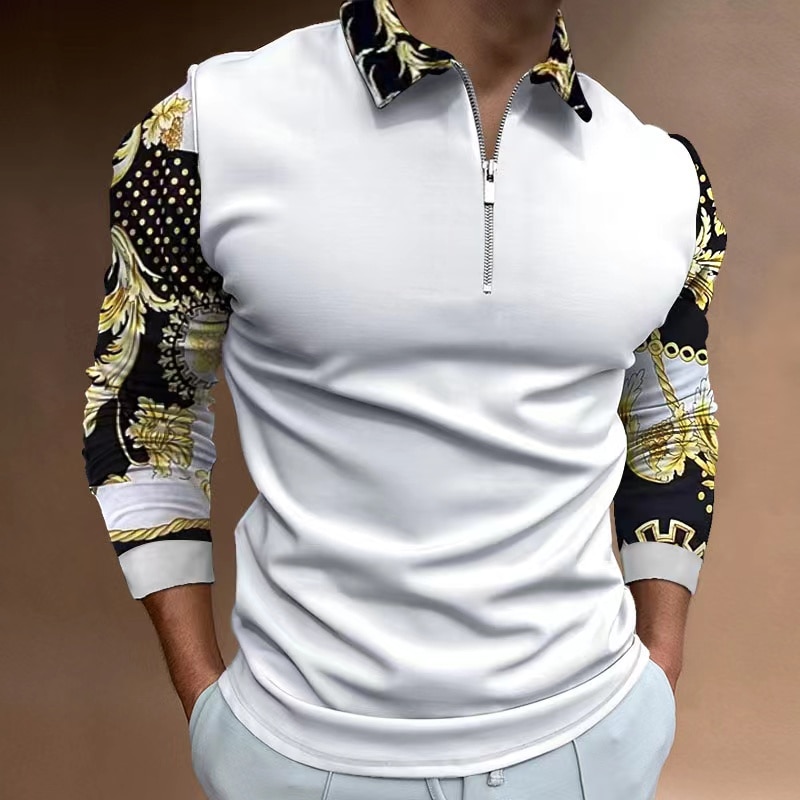 Autumn 2022 African Print Long Sleeve Polo Shirt Men's casual retro ethnic clothing in European size S-3XL