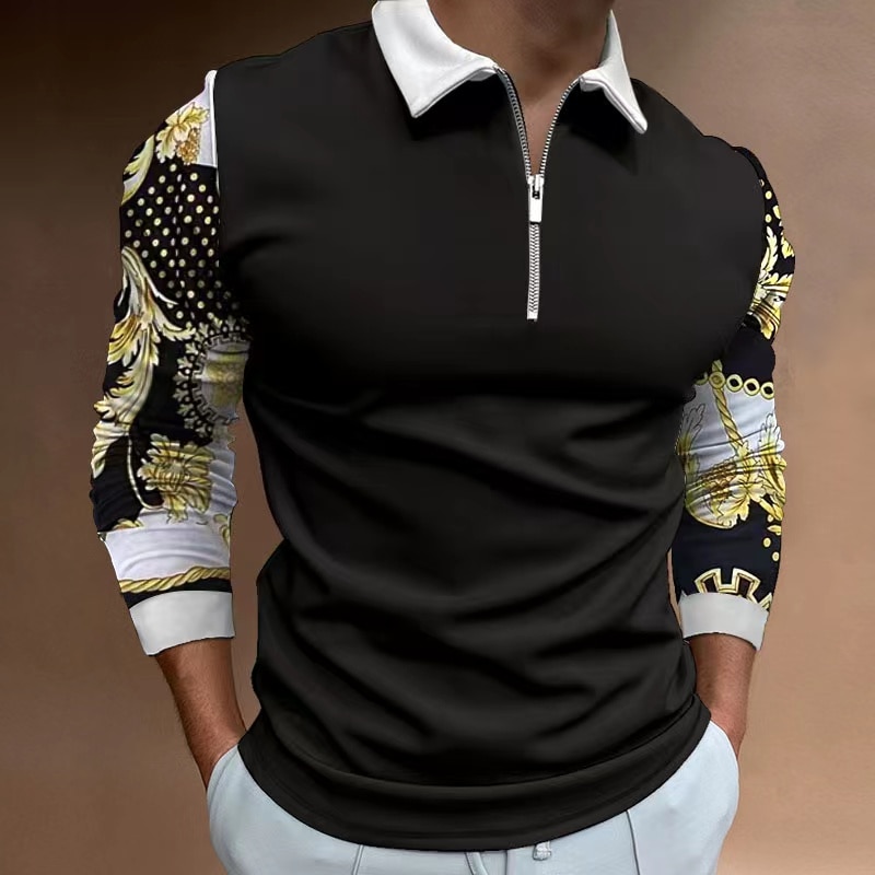 Autumn 2022 African Print Long Sleeve Polo Shirt Men's casual retro ethnic clothing in European size S-3XL