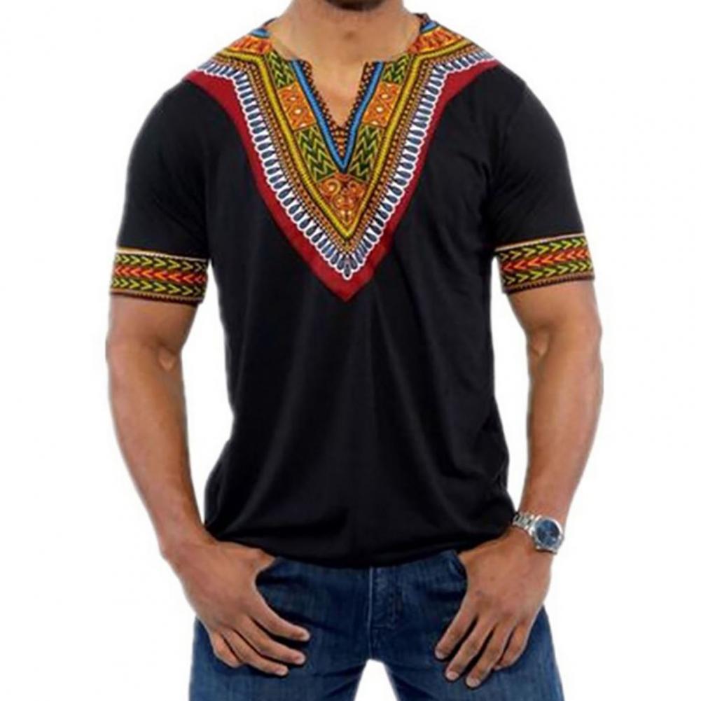 African traditional clothing for men dashiki summer t shirt Short Sleeve V Neck t-shirt male ethnic africa clothes Round Neck