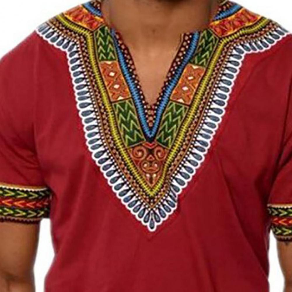 African traditional clothing for men dashiki summer t shirt Short Sleeve V Neck t-shirt male ethnic africa clothes Round Neck