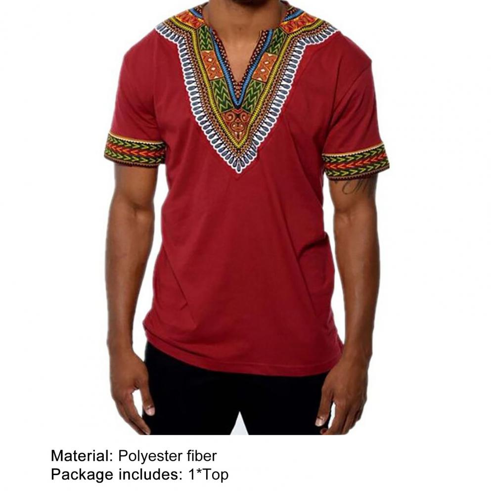 African traditional clothing for men dashiki summer t shirt Short Sleeve V Neck t-shirt male ethnic africa clothes Round Neck