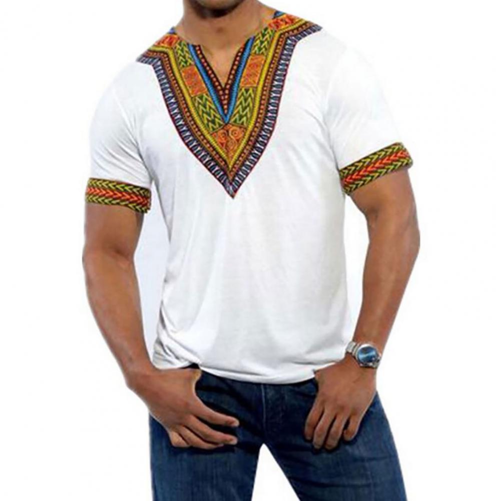 African traditional clothing for men dashiki summer t shirt Short Sleeve V Neck t-shirt male ethnic africa clothes Round Neck